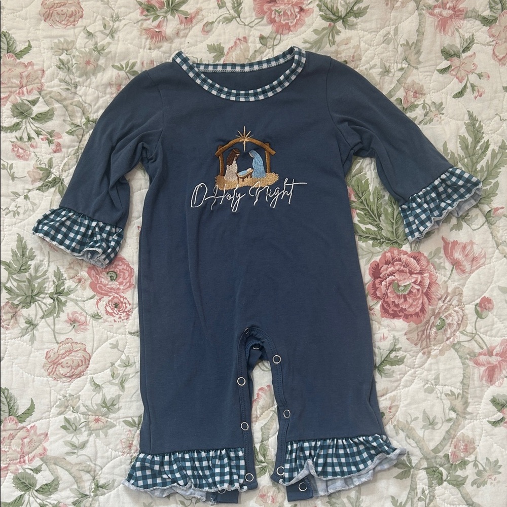 Blue Gingham Trim Kids One Piece